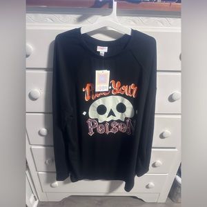 NWT Lularoe Erin Halloween Tshirt  Pick your Poison Skull head Black size Large